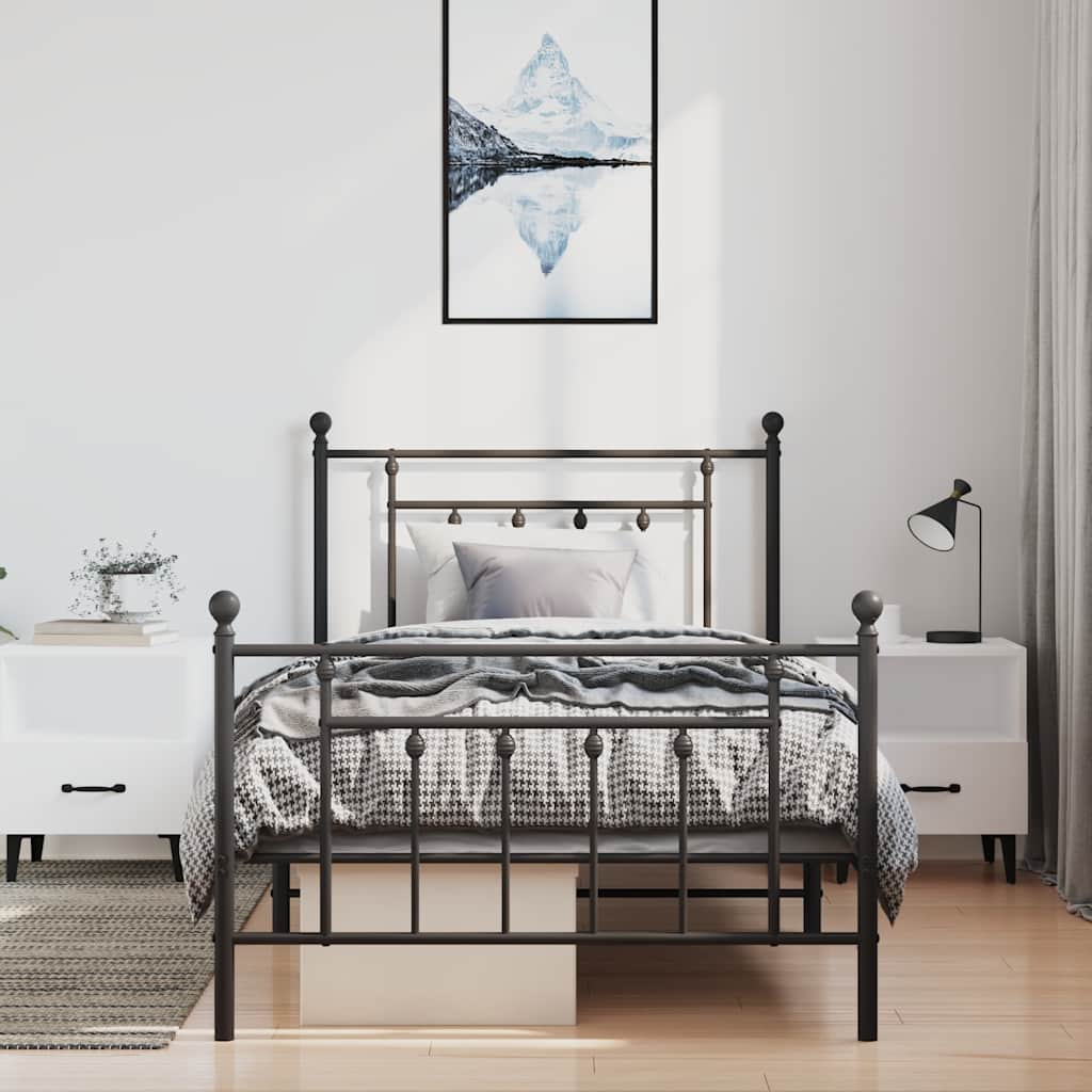 Metal Bed Frame without Mattress with Footboard Black 100x200cm