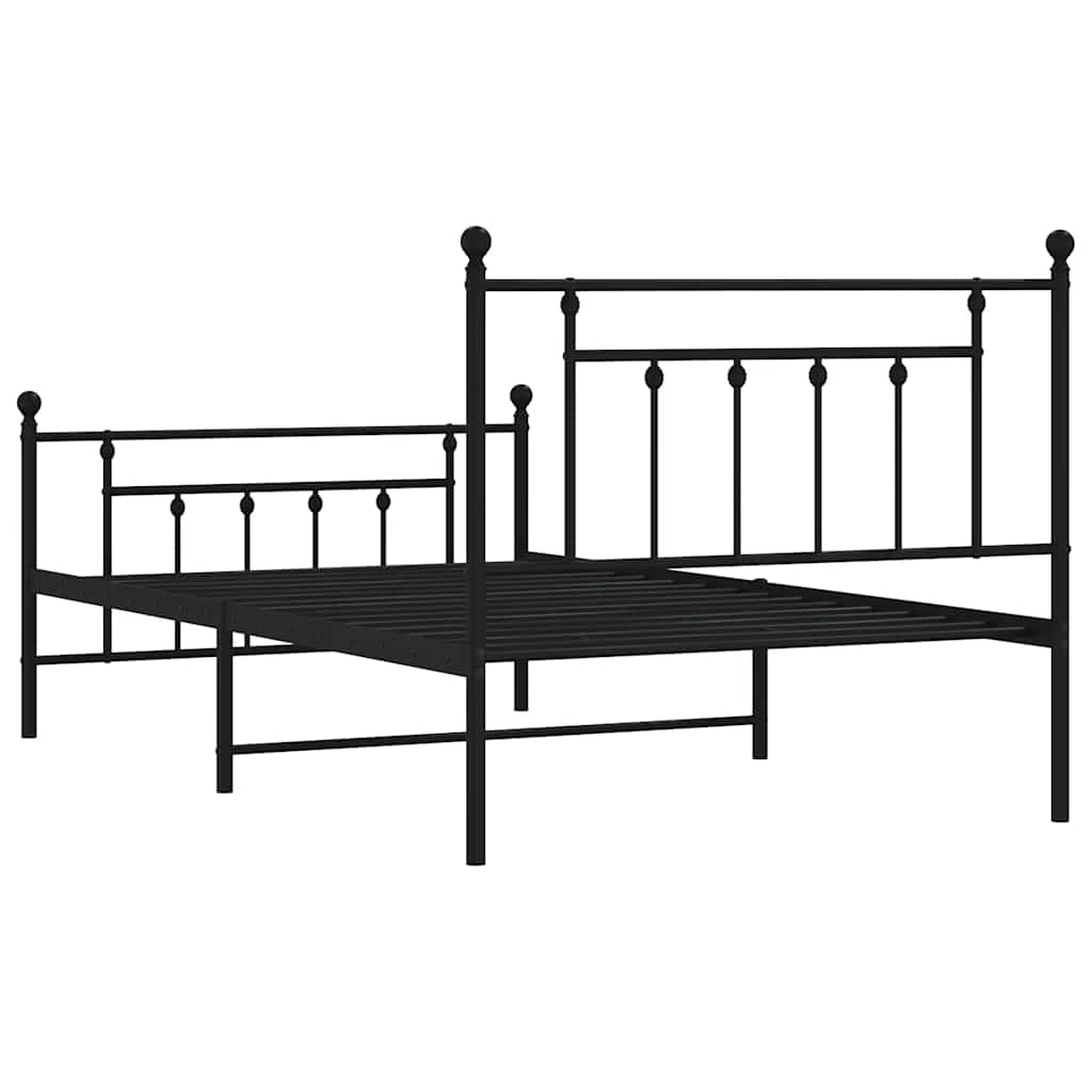 Metal Bed Frame without Mattress with Footboard Black 100x200cm