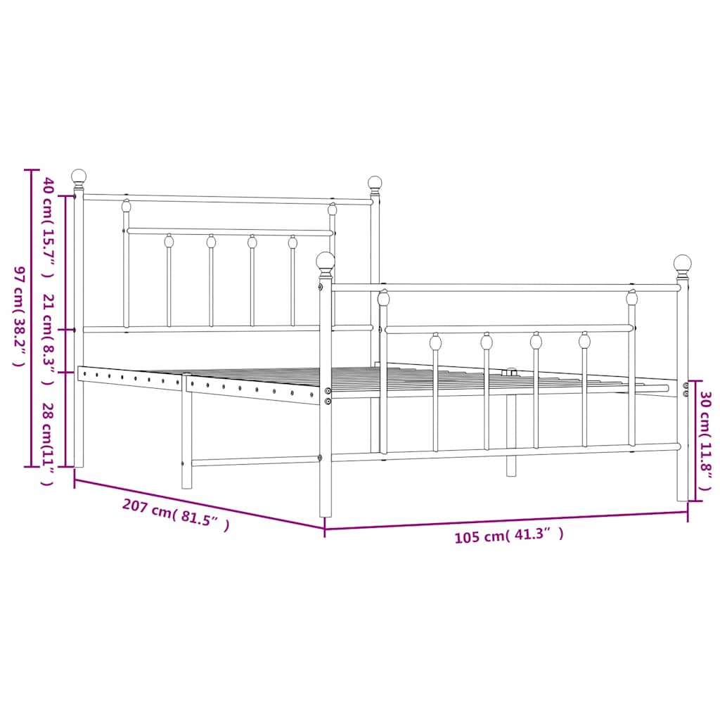 Metal Bed Frame without Mattress with Footboard Black 100x200cm