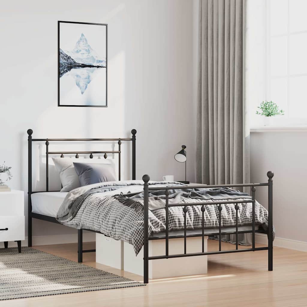 Metal Bed Frame without Mattress with Footboard Black 100x200cm