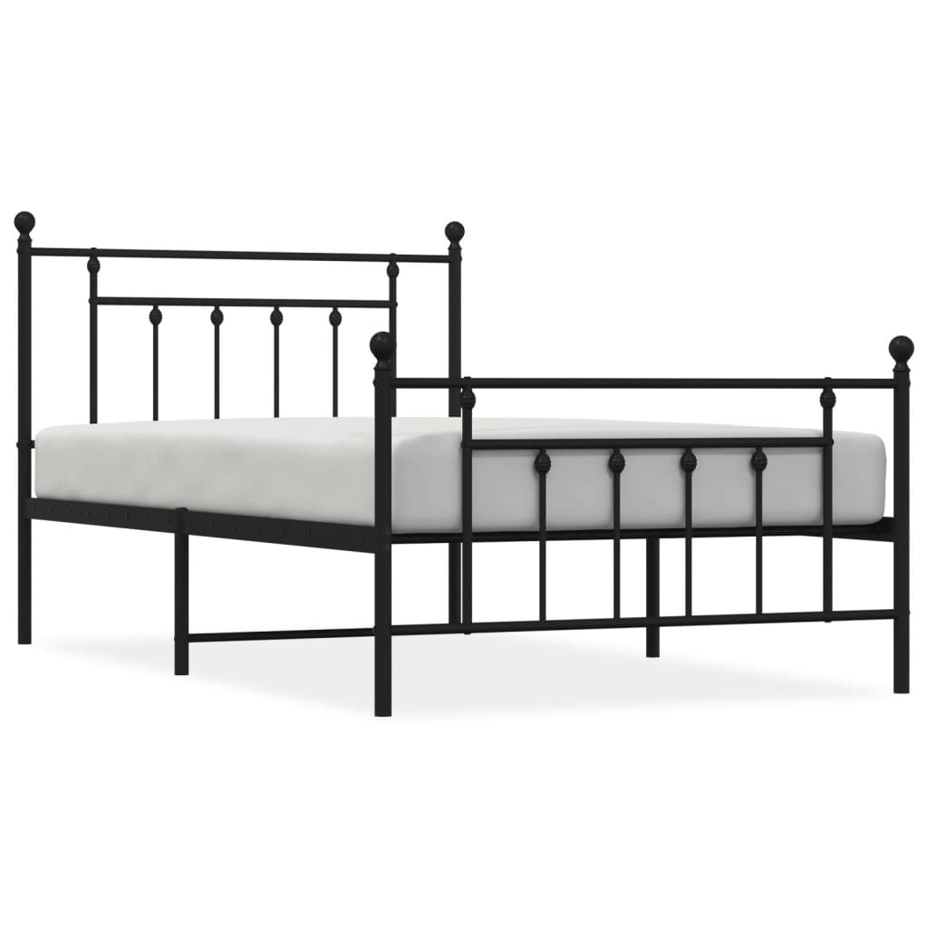 Metal Bed Frame without Mattress with Footboard Black 107x203cm