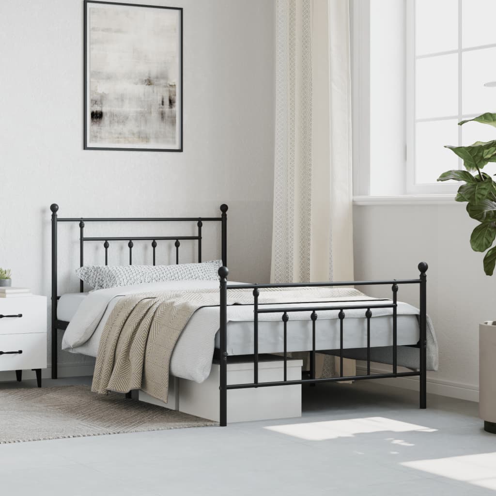 Metal Bed Frame without Mattress with Footboard Black 107x203cm