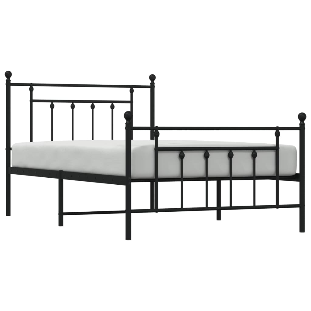 Metal Bed Frame without Mattress with Footboard Black 107x203cm