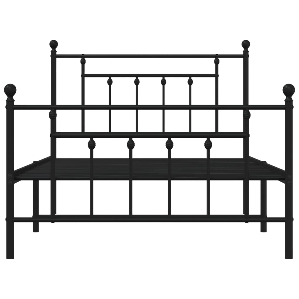 Metal Bed Frame without Mattress with Footboard Black 107x203cm