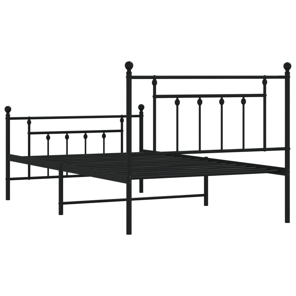 Metal Bed Frame without Mattress with Footboard Black 107x203cm