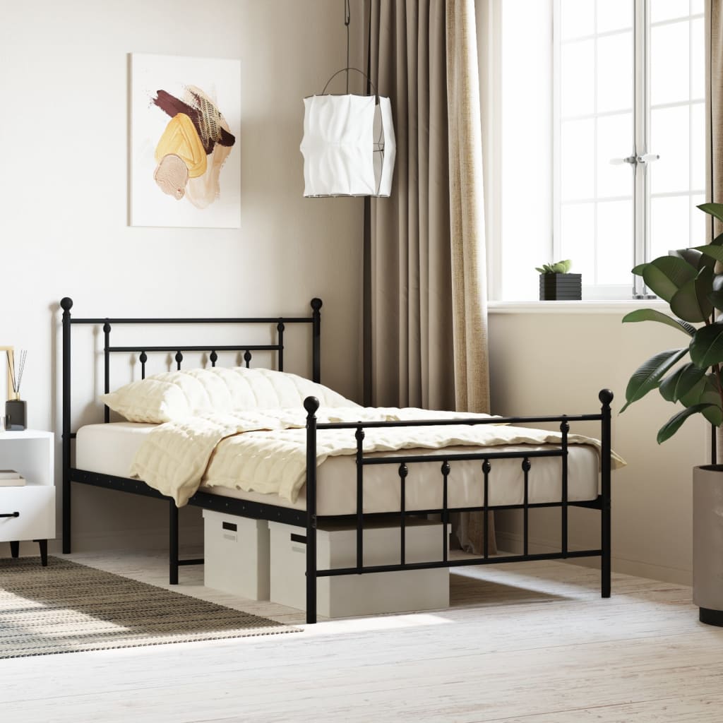 Metal Bed Frame without Mattress with Footboard Black 107x203cm