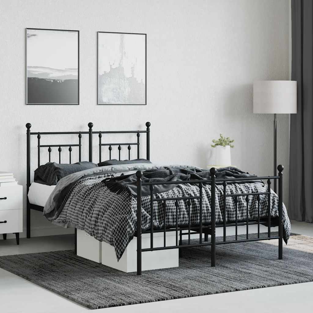 Metal Bed Frame without Mattress with Footboard Black 120x190cm