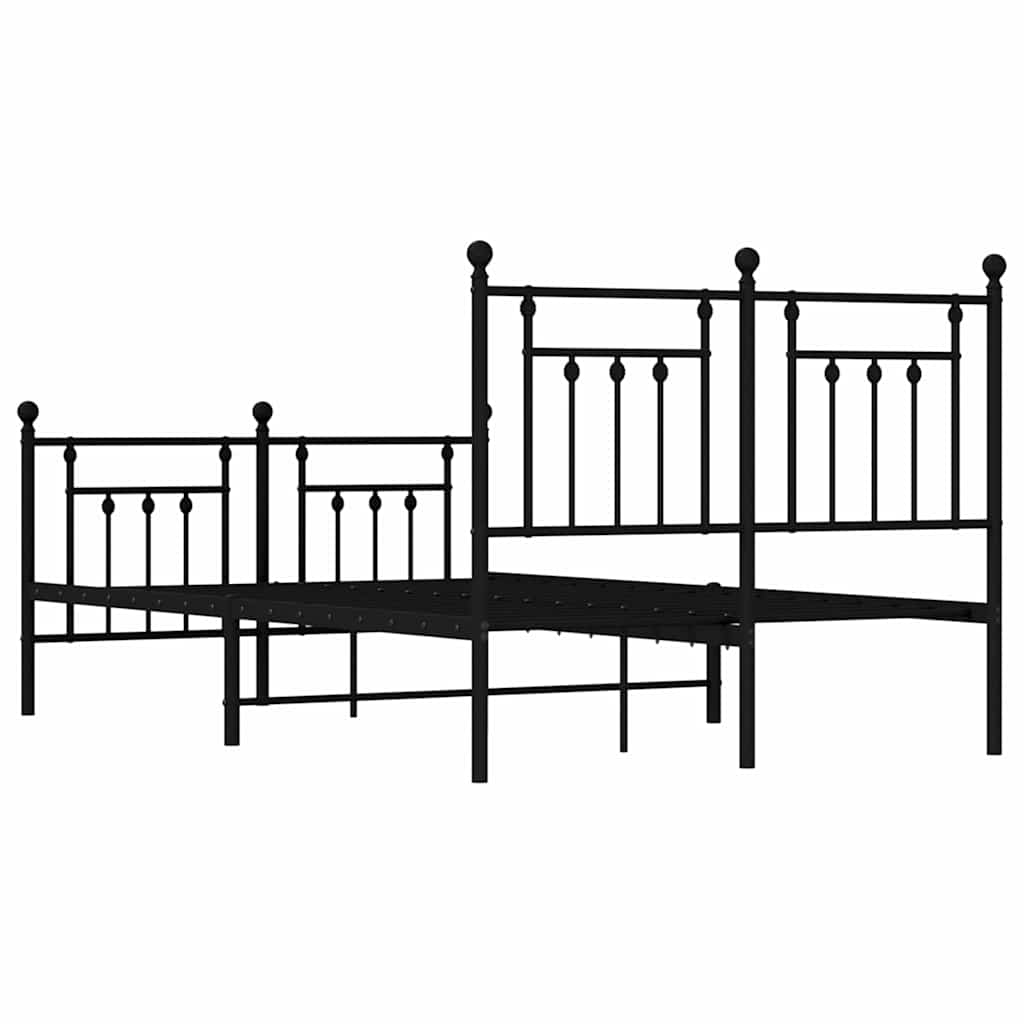 Metal Bed Frame without Mattress with Footboard Black 120x190cm