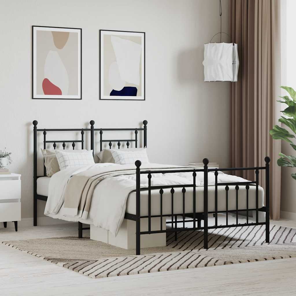 Metal Bed Frame without Mattress with Footboard Black 120x200cm