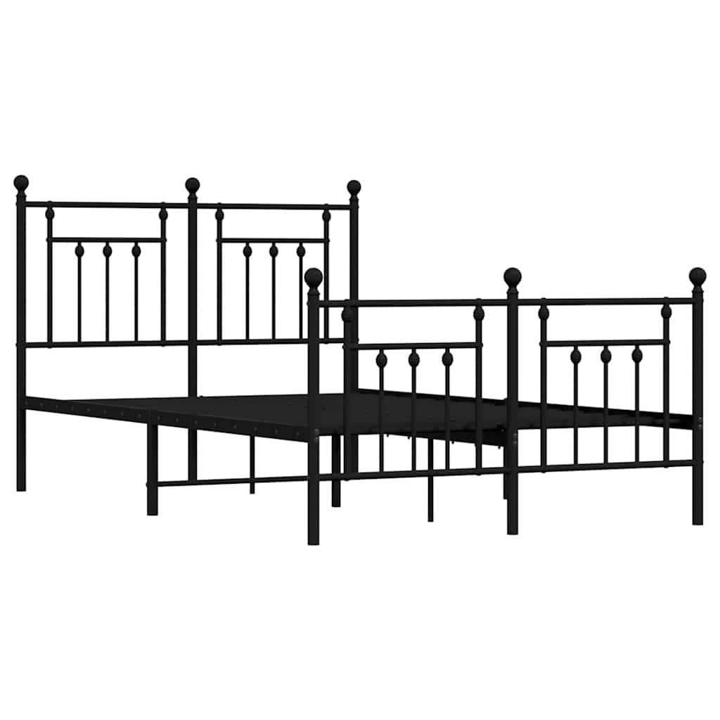 Metal Bed Frame without Mattress with Footboard Black 135x190cm