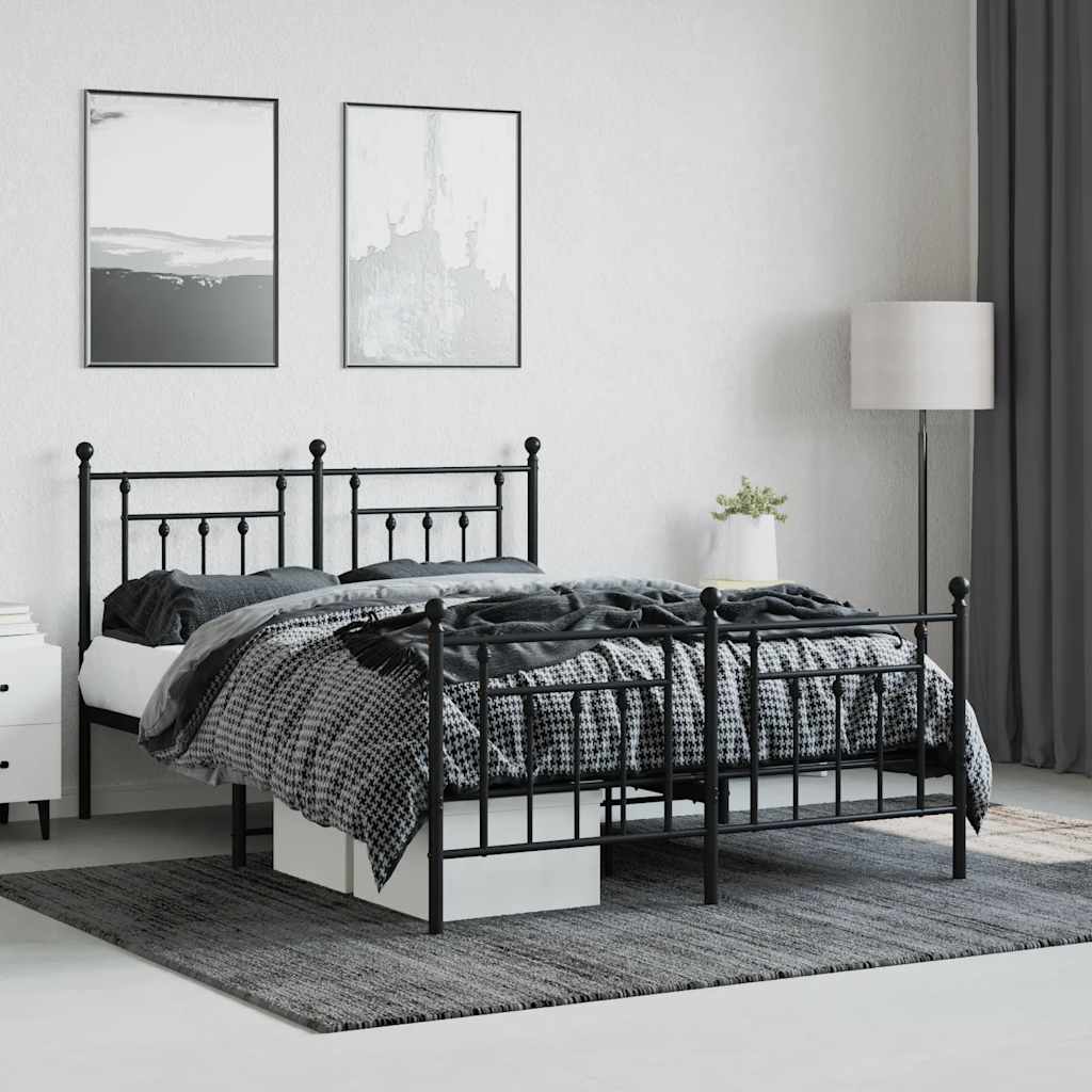 Metal Bed Frame without Mattress with Footboard Black 140x200cm