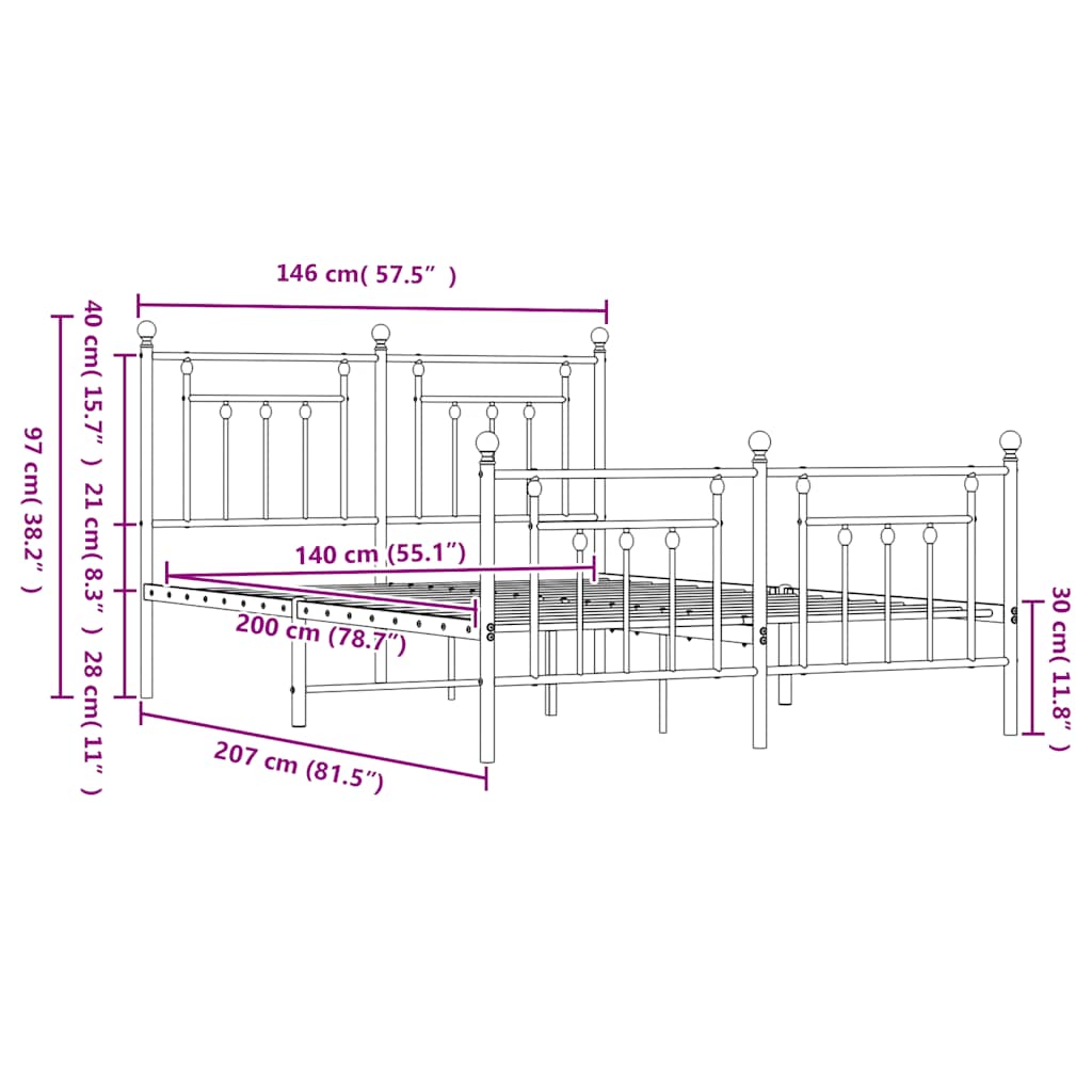 Metal Bed Frame without Mattress with Footboard Black 140x200cm