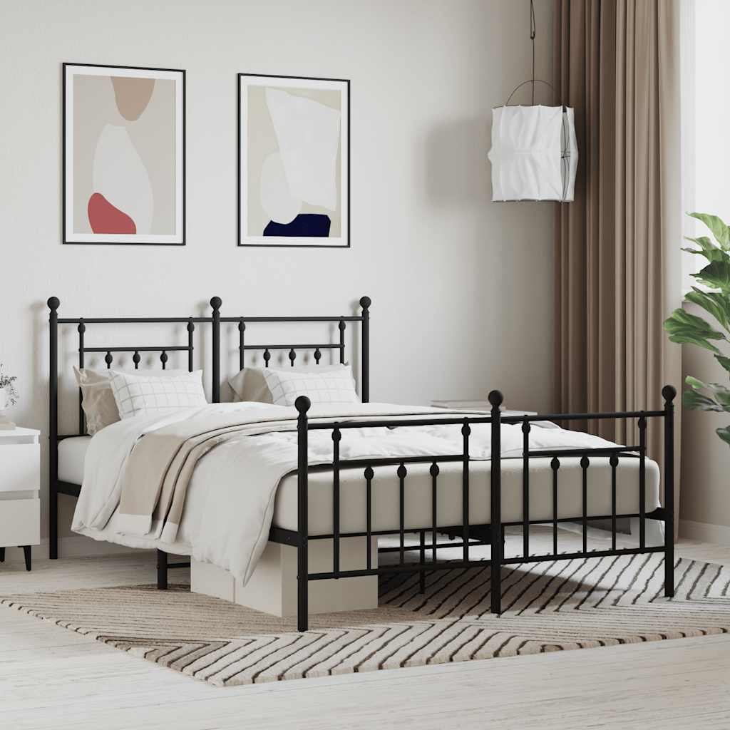 Metal Bed Frame without Mattress with Footboard Black 140x200cm