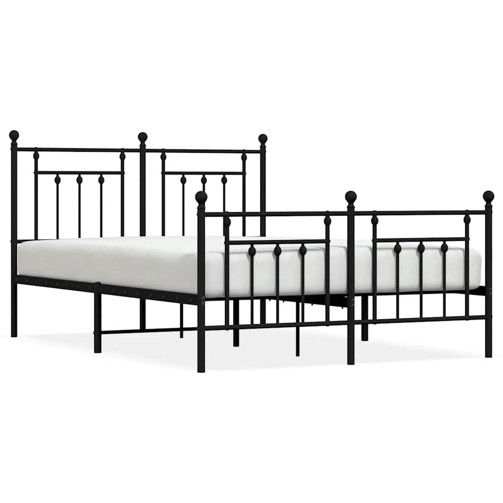 Metal Bed Frame without Mattress with Footboard Black 150x200cm