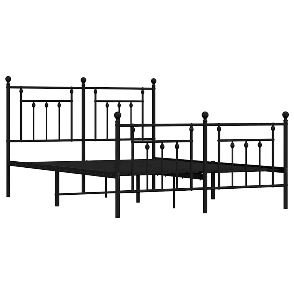 Metal Bed Frame without Mattress with Footboard Black 150x200cm