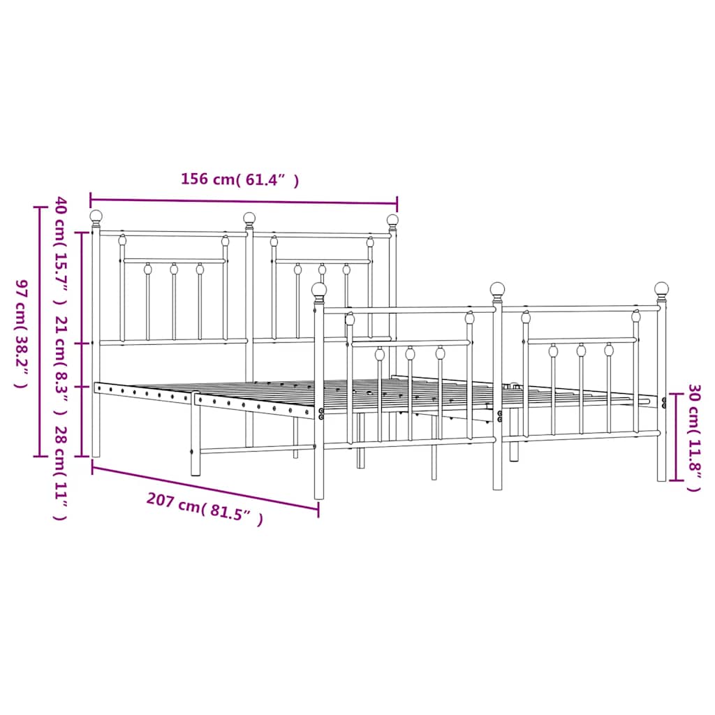 Metal Bed Frame without Mattress with Footboard Black 150x200cm