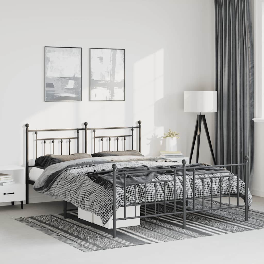 Metal Bed Frame without Mattress with Footboard Black 150x200cm