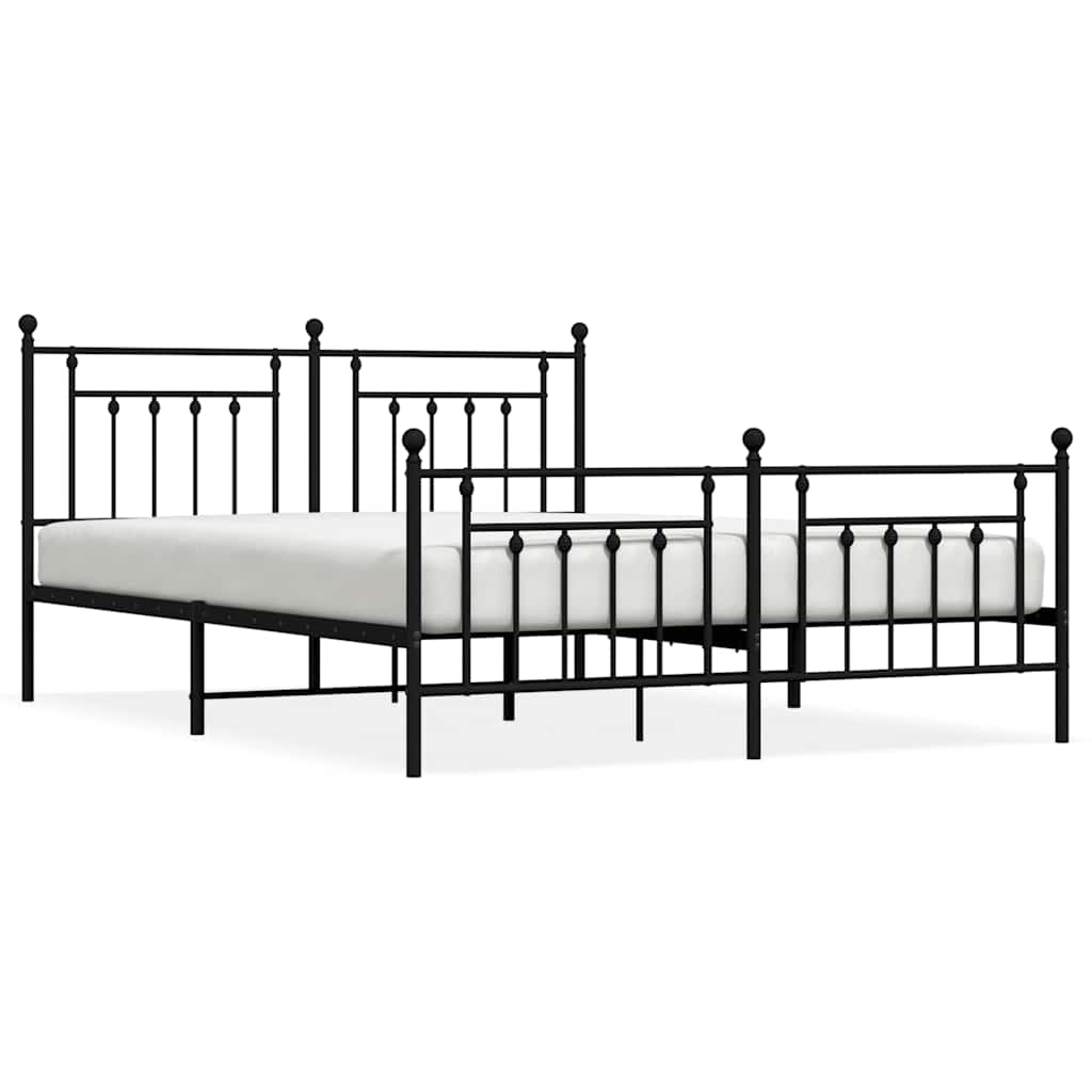 Metal Bed Frame without Mattress with Footboard Black 160x200cm