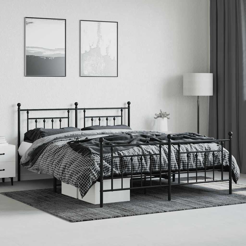 Metal Bed Frame without Mattress with Footboard Black 160x200cm