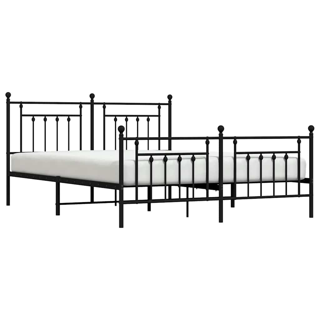 Metal Bed Frame without Mattress with Footboard Black 160x200cm