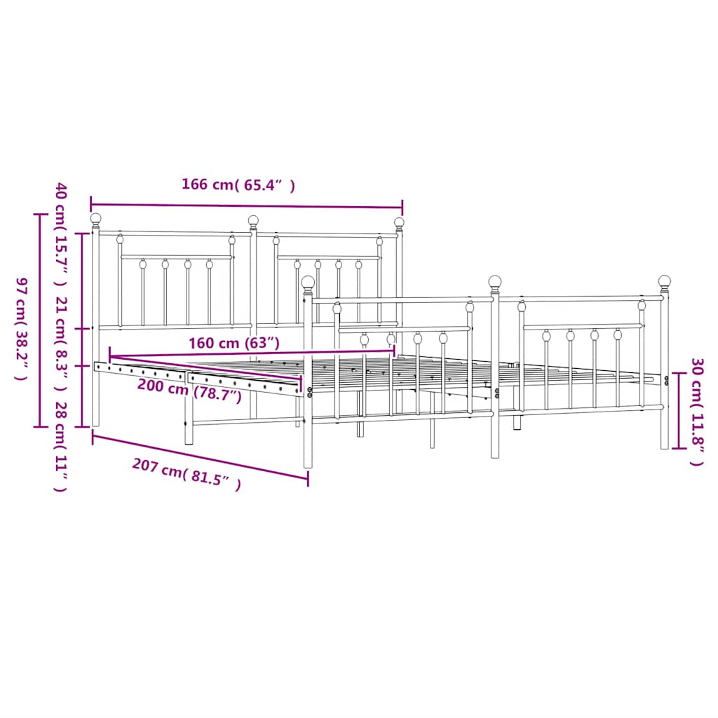 Metal Bed Frame without Mattress with Footboard Black 160x200cm