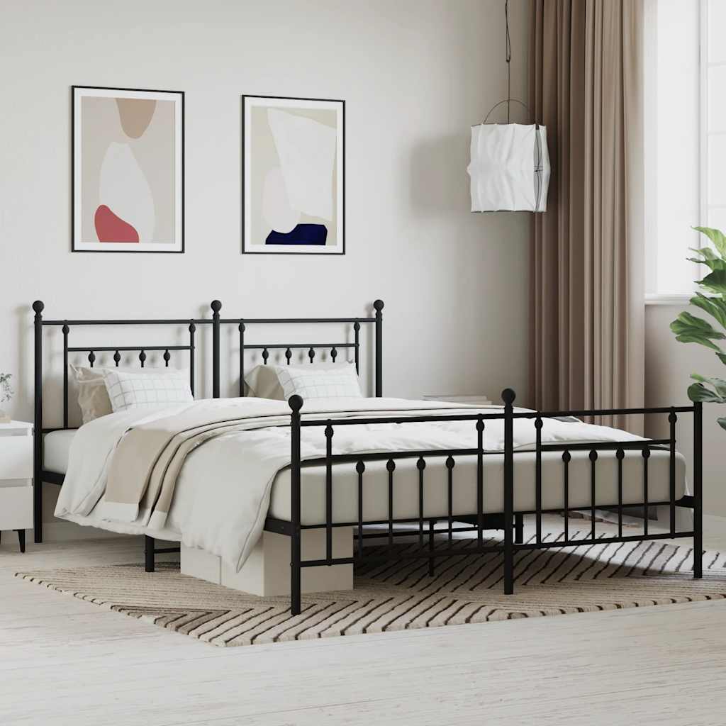 Metal Bed Frame without Mattress with Footboard Black 160x200cm