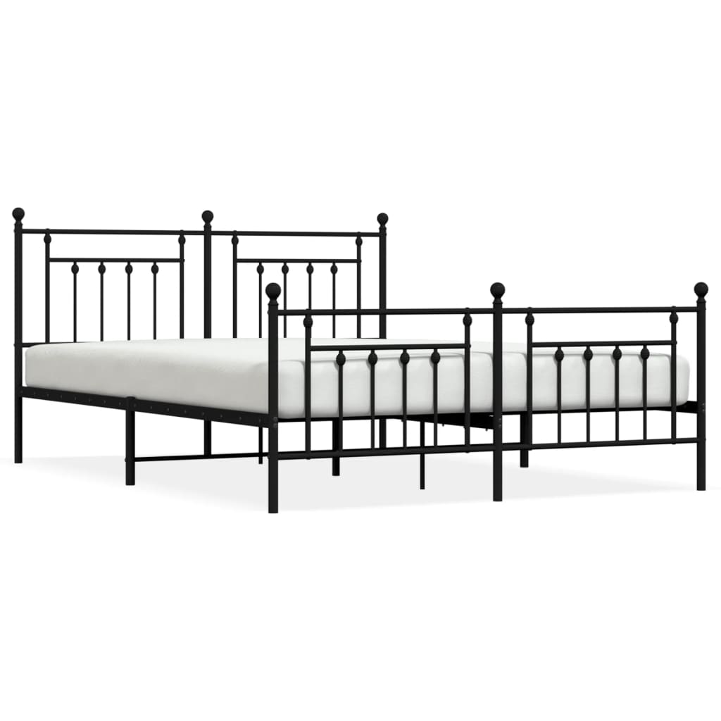 Metal Bed Frame without Mattress with Footboard Black 180x200cm