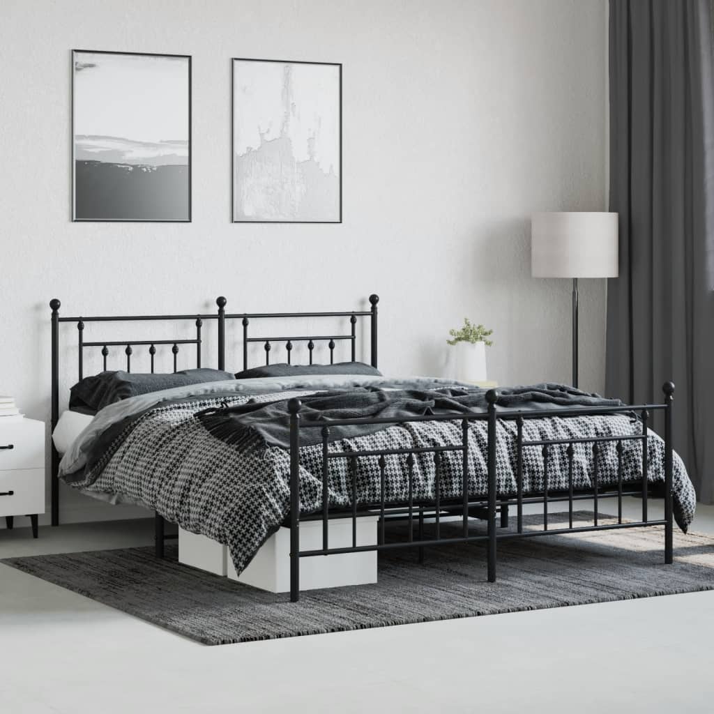 Metal Bed Frame without Mattress with Footboard Black 180x200cm