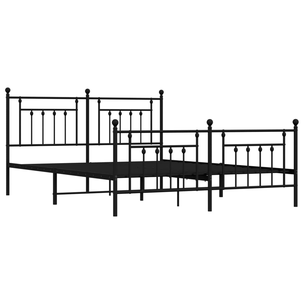 Metal Bed Frame without Mattress with Footboard Black 180x200cm
