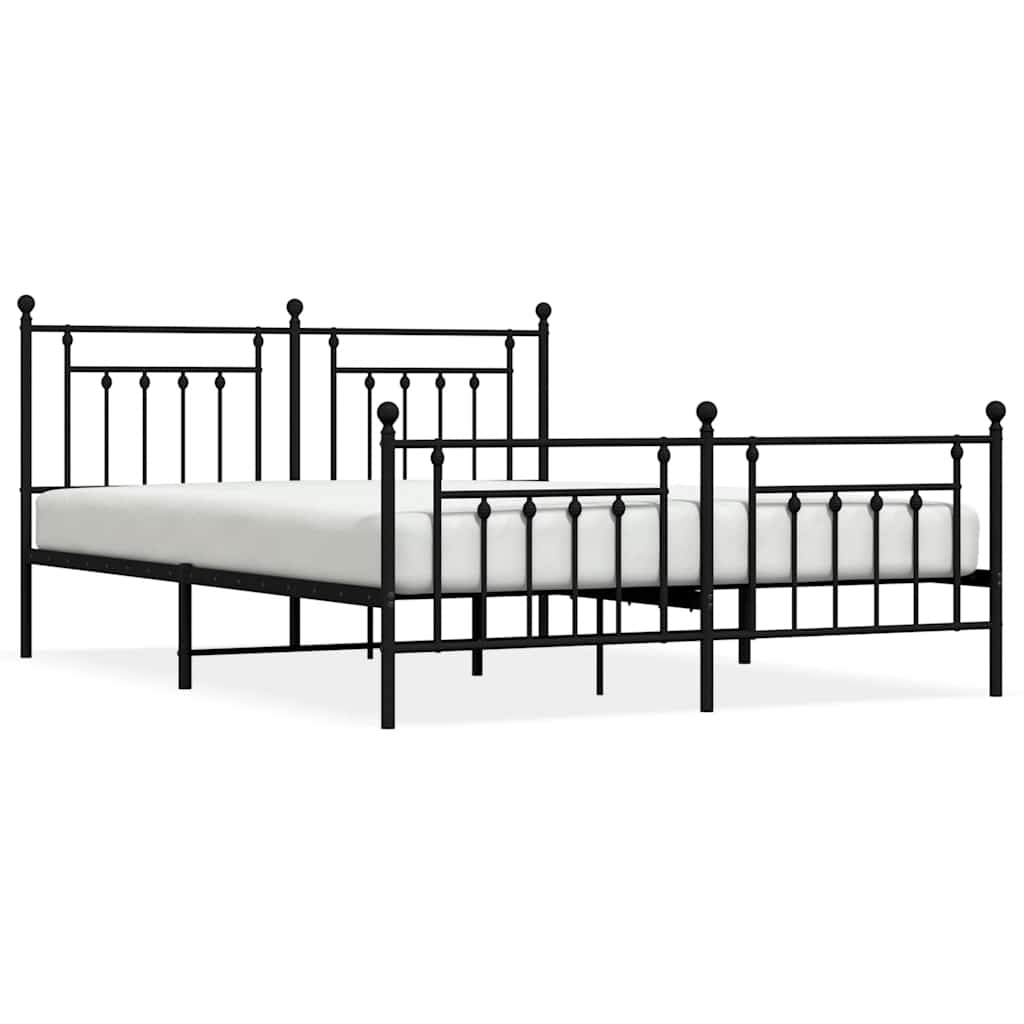 Metal Bed Frame without Mattress with Footboard Black 183x213cm