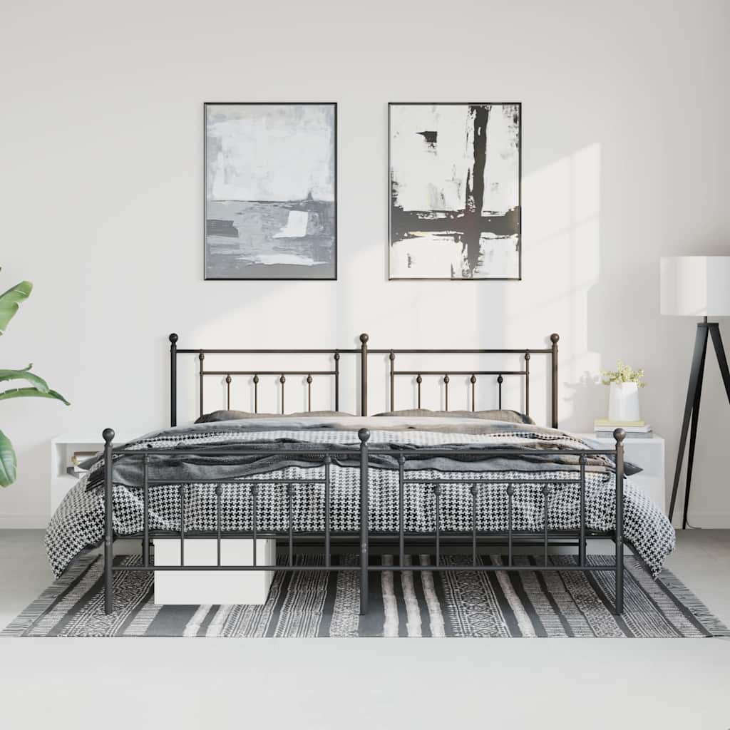 Metal Bed Frame without Mattress with Footboard Black 183x213cm