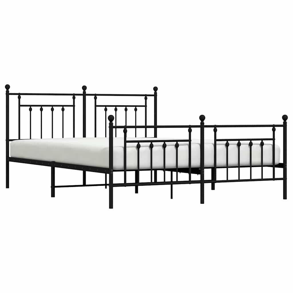 Metal Bed Frame without Mattress with Footboard Black 183x213cm