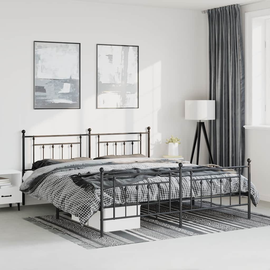 Metal Bed Frame without Mattress with Footboard Black 183x213cm