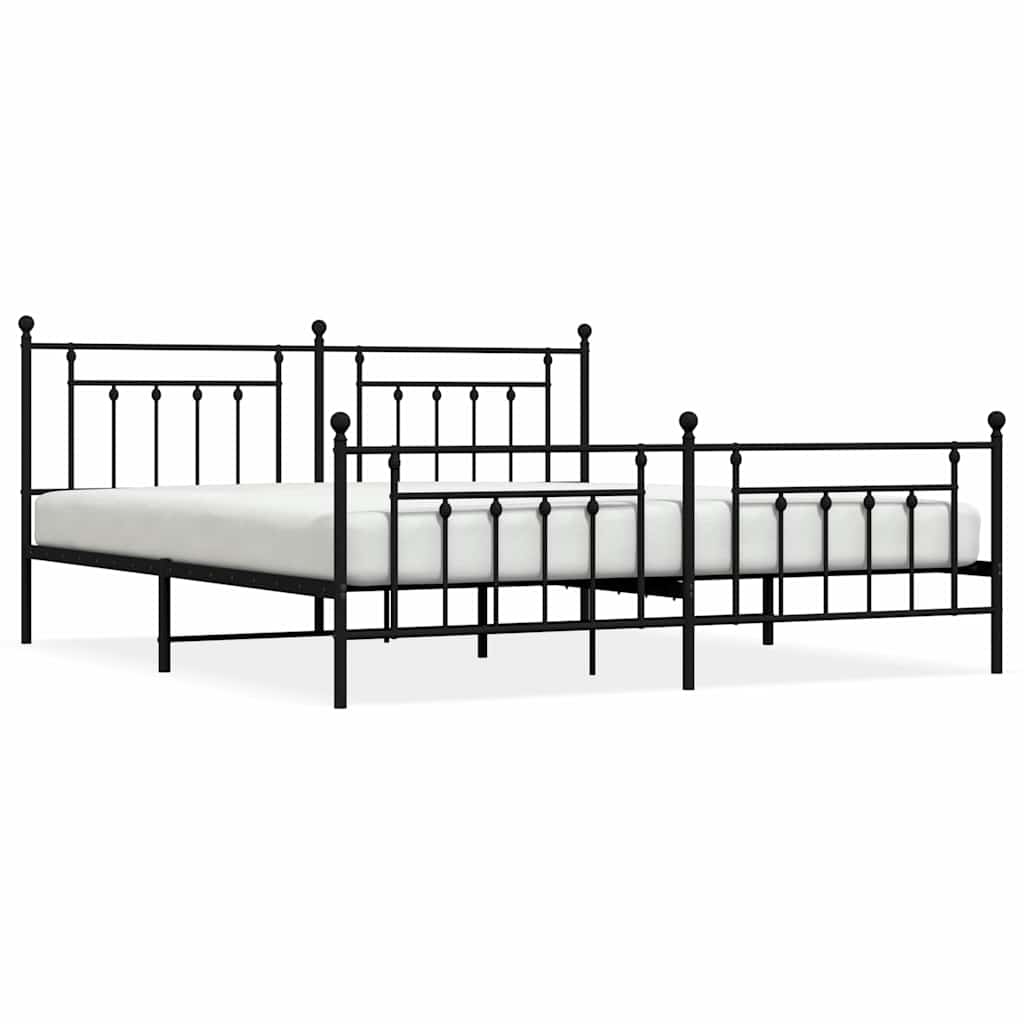 Metal Bed Frame without Mattress with Footboard Black 193x203cm