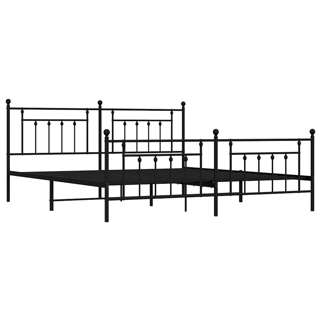 Metal Bed Frame without Mattress with Footboard Black 193x203cm