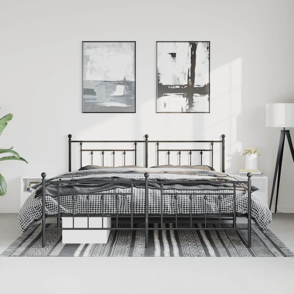Metal Bed Frame without Mattress with Footboard Black 193x203cm