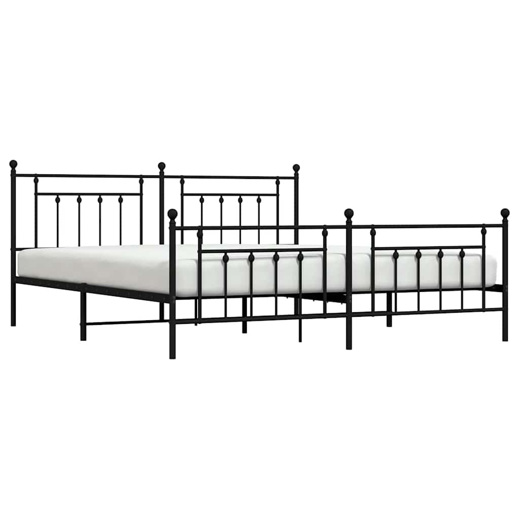 Metal Bed Frame without Mattress with Footboard Black 193x203cm
