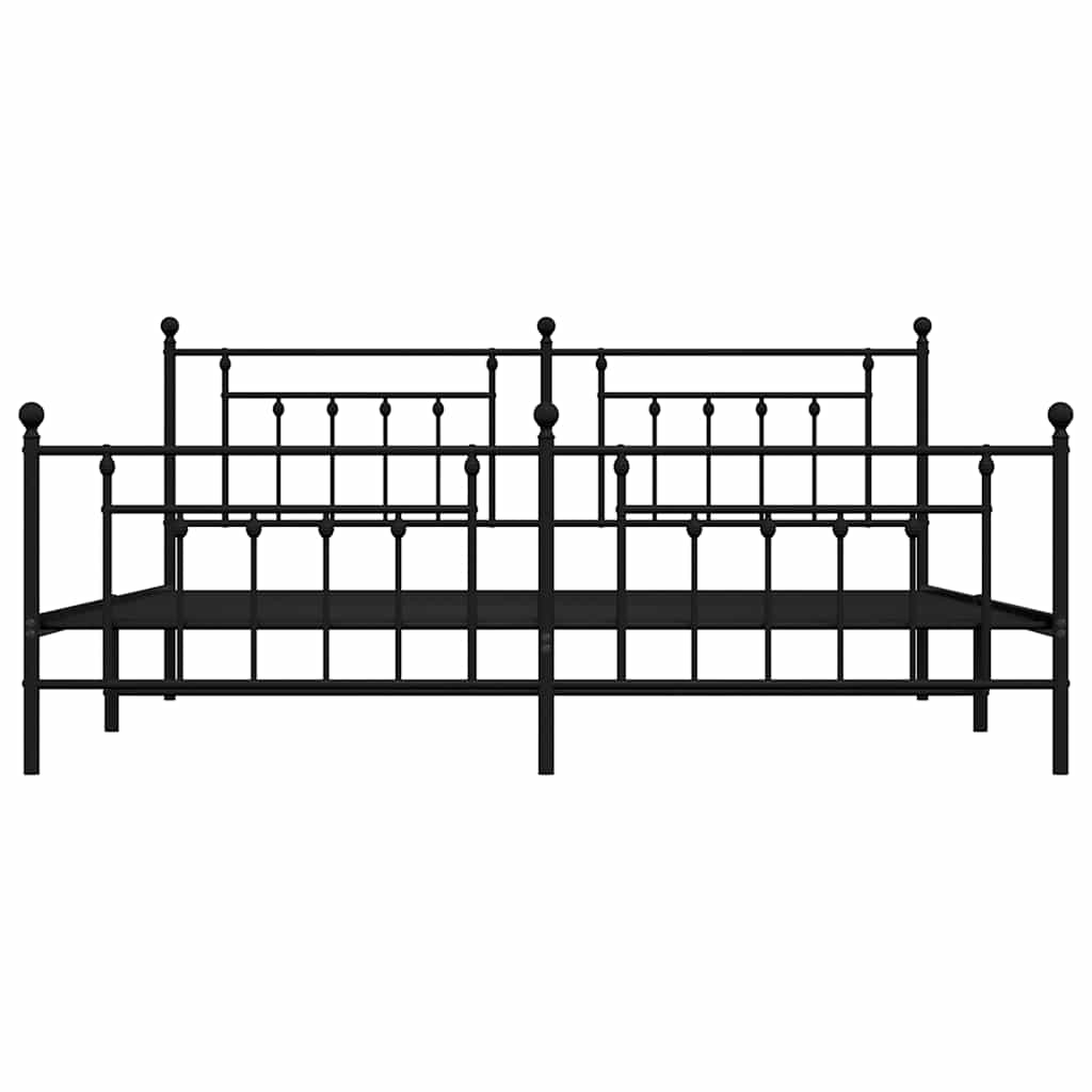 Metal Bed Frame without Mattress with Footboard Black 193x203cm