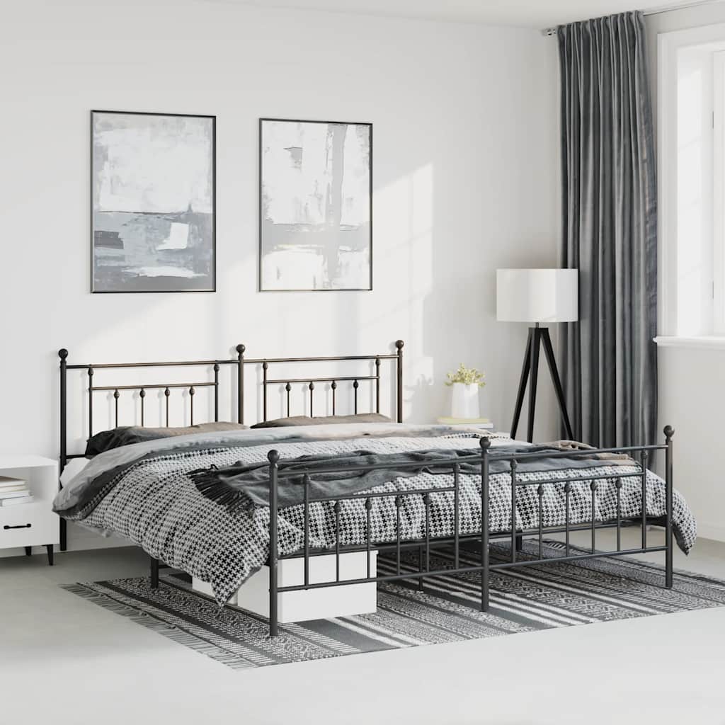 Metal Bed Frame without Mattress with Footboard Black 193x203cm