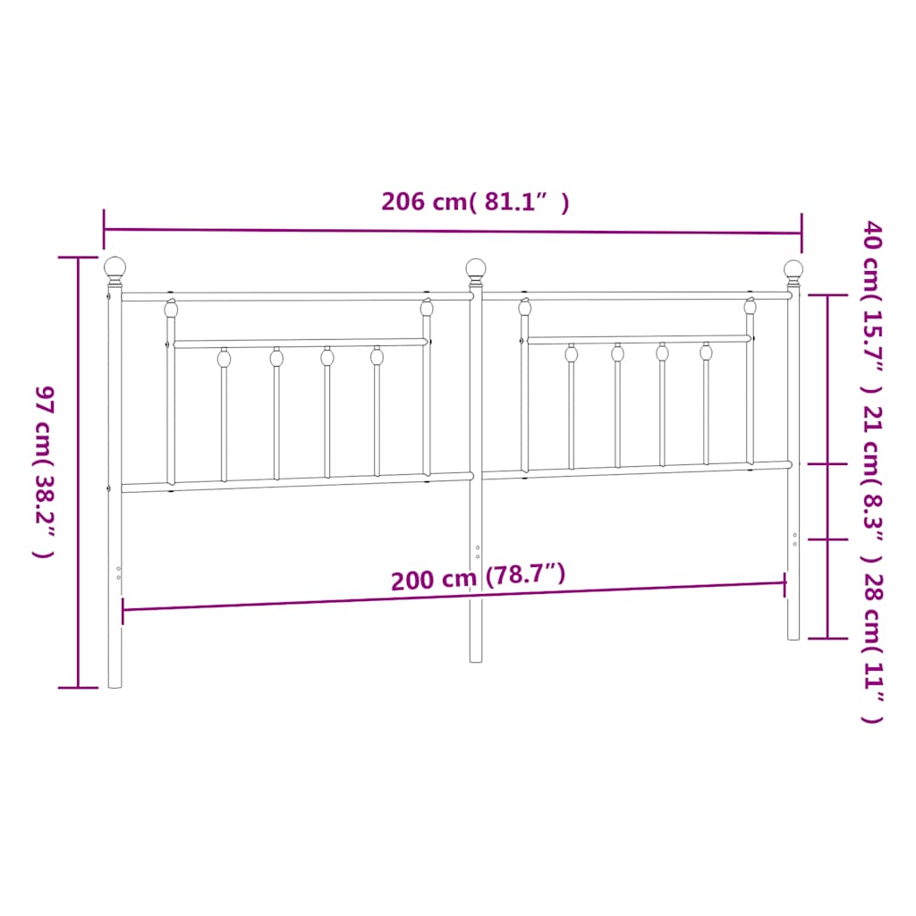 Metal Headboard Black 200 cm