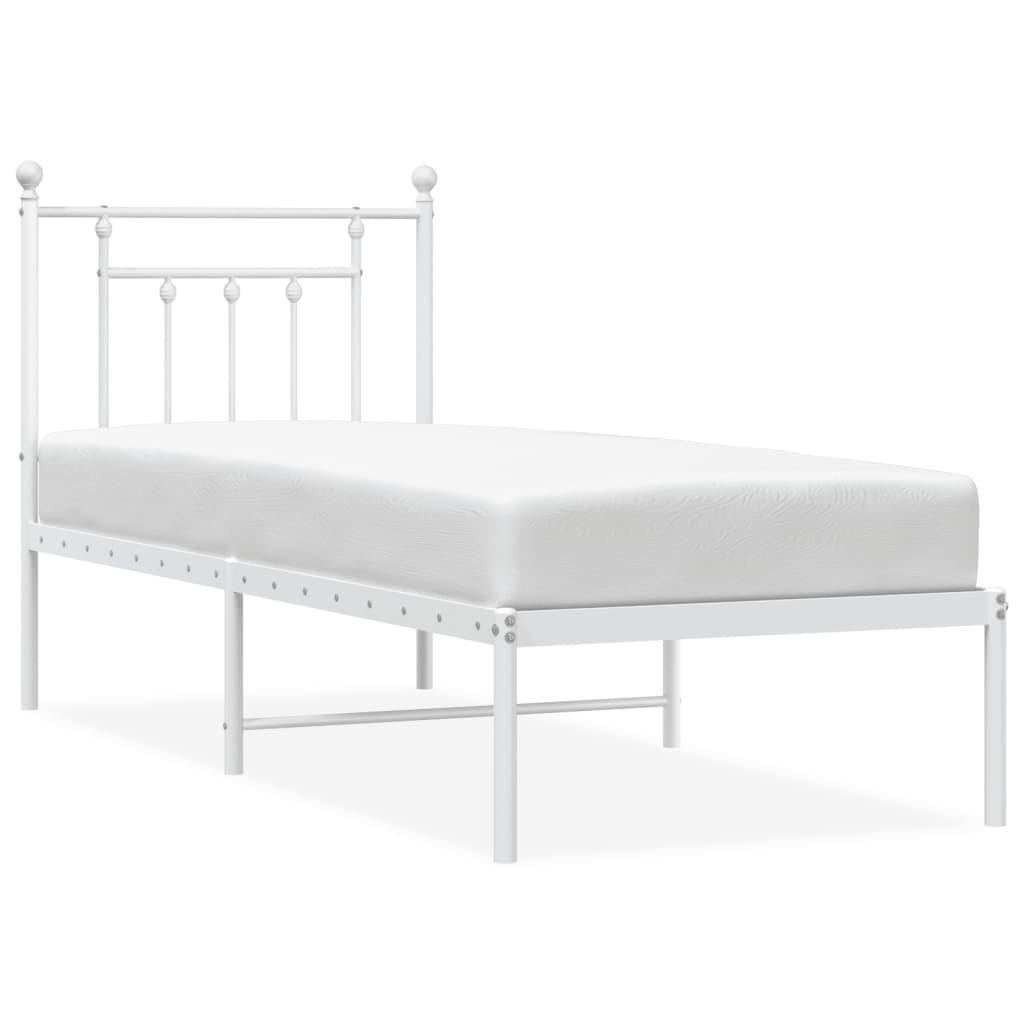 Metal Bed Frame without Mattress with Headboard White 75x190cm