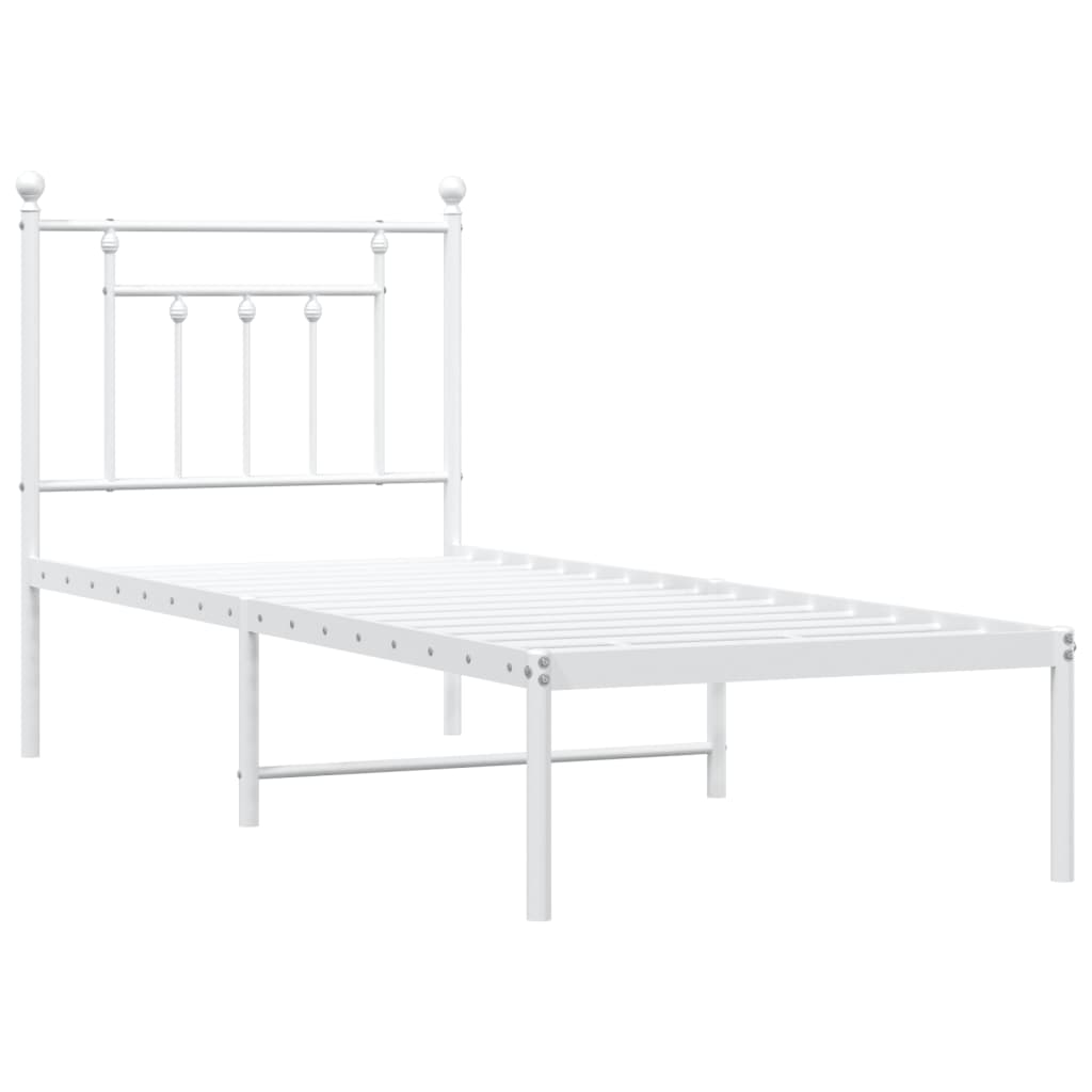 Metal Bed Frame without Mattress with Headboard White 75x190cm