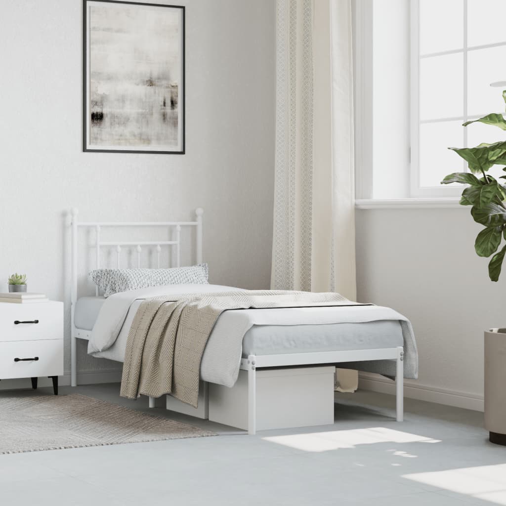 Metal Bed Frame without Mattress with Headboard White 75x190cm