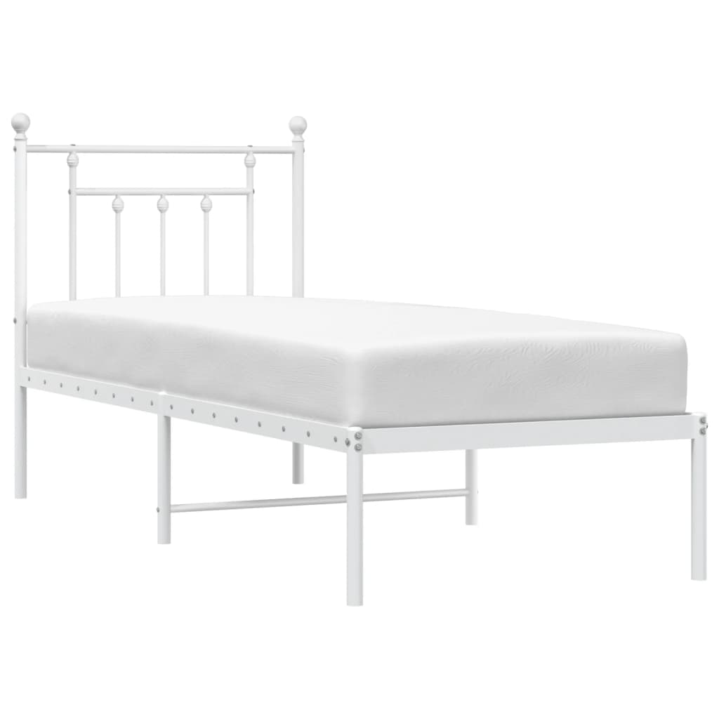 Metal Bed Frame without Mattress with Headboard White 75x190cm