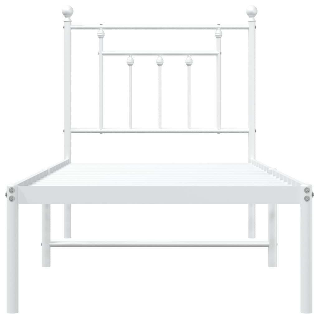Metal Bed Frame without Mattress with Headboard White 75x190cm