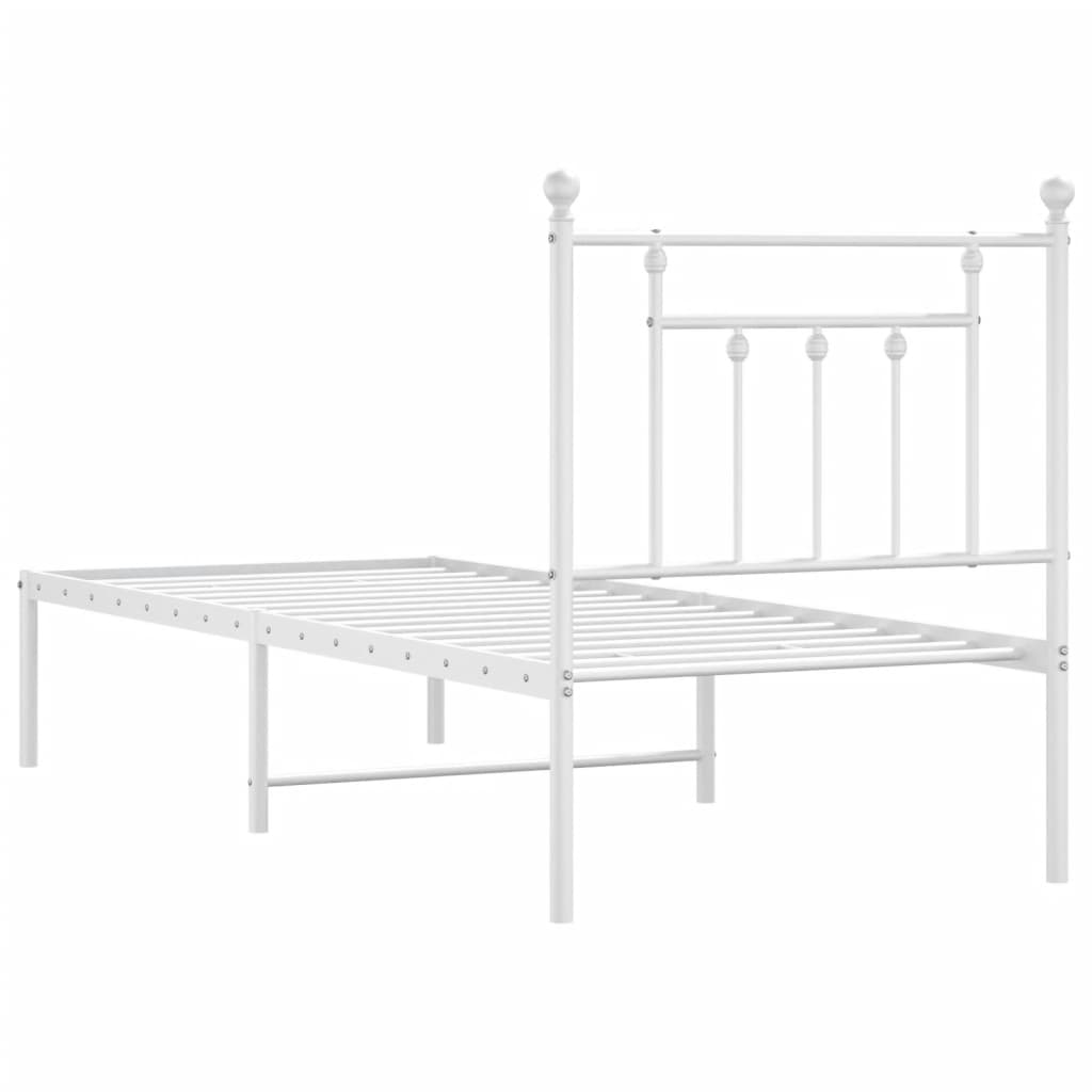 Metal Bed Frame without Mattress with Headboard White 75x190cm