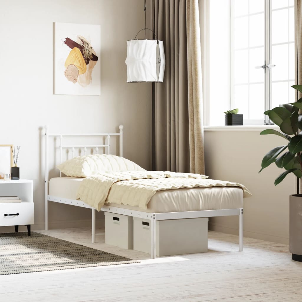 Metal Bed Frame without Mattress with Headboard White 75x190cm