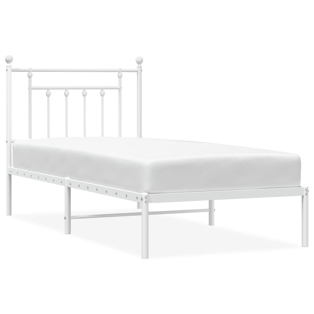 Metal Bed Frame without Mattress with Headboard White 90x190cm