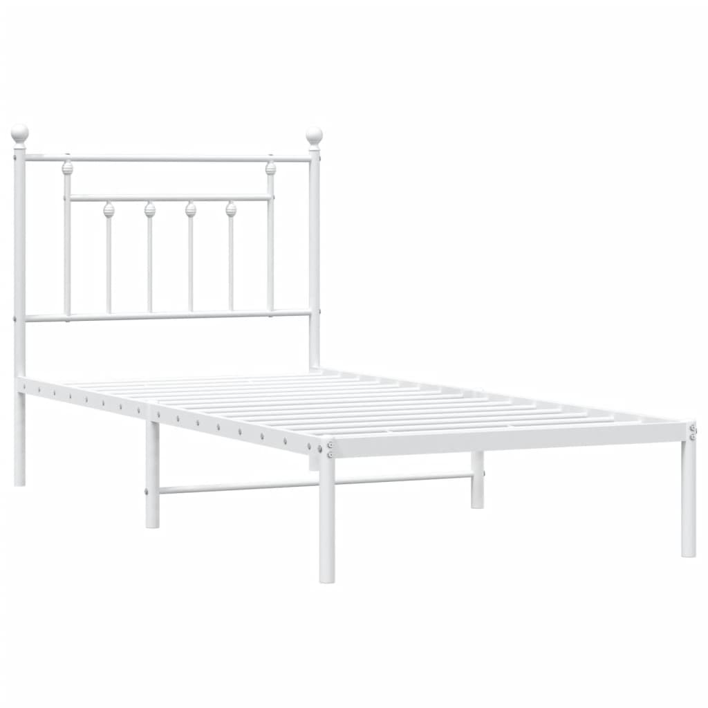 Metal Bed Frame without Mattress with Headboard White 90x190cm