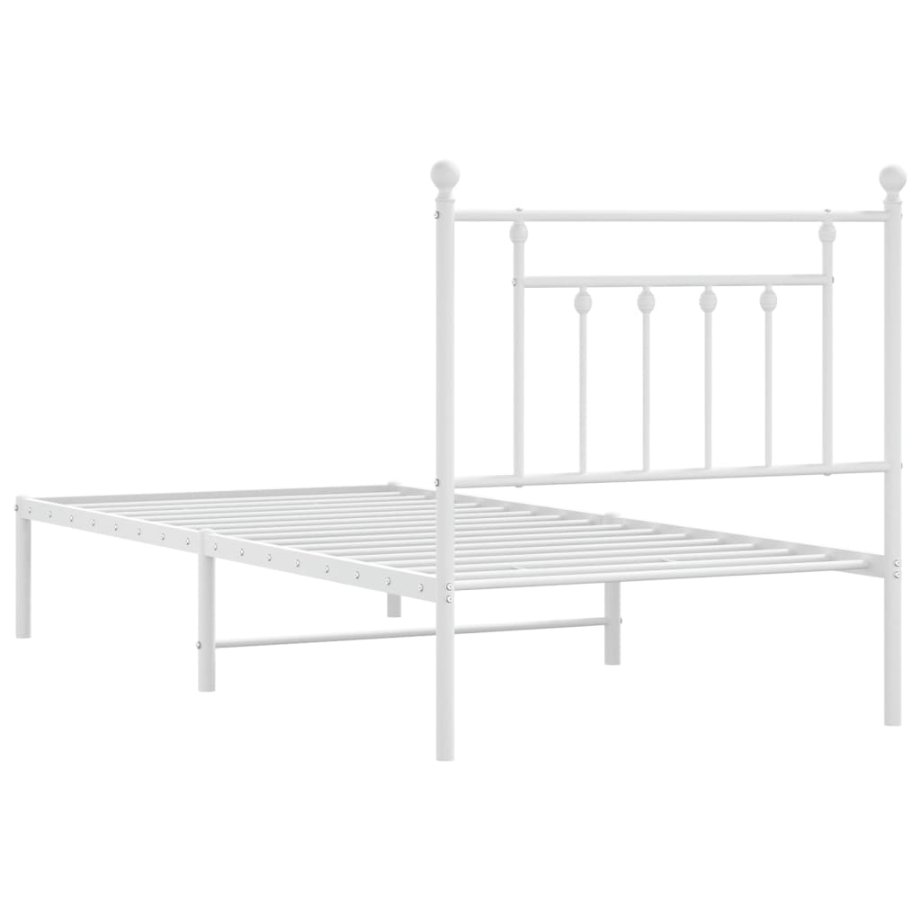 Metal Bed Frame without Mattress with Headboard White 90x190cm